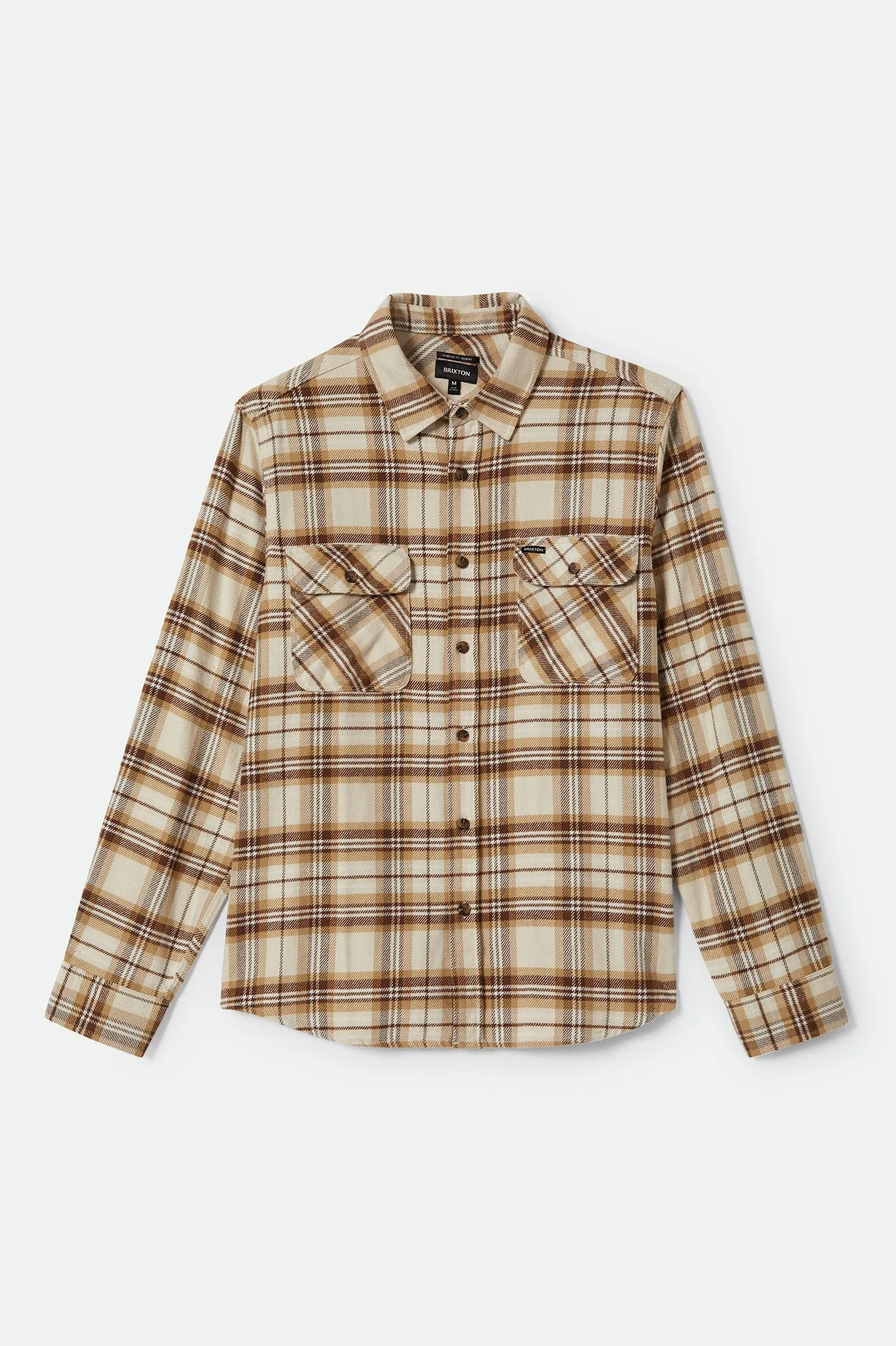 Bowery L/S Flannel - Whitecap/Sand/Pinecone Brown sold by Brixton