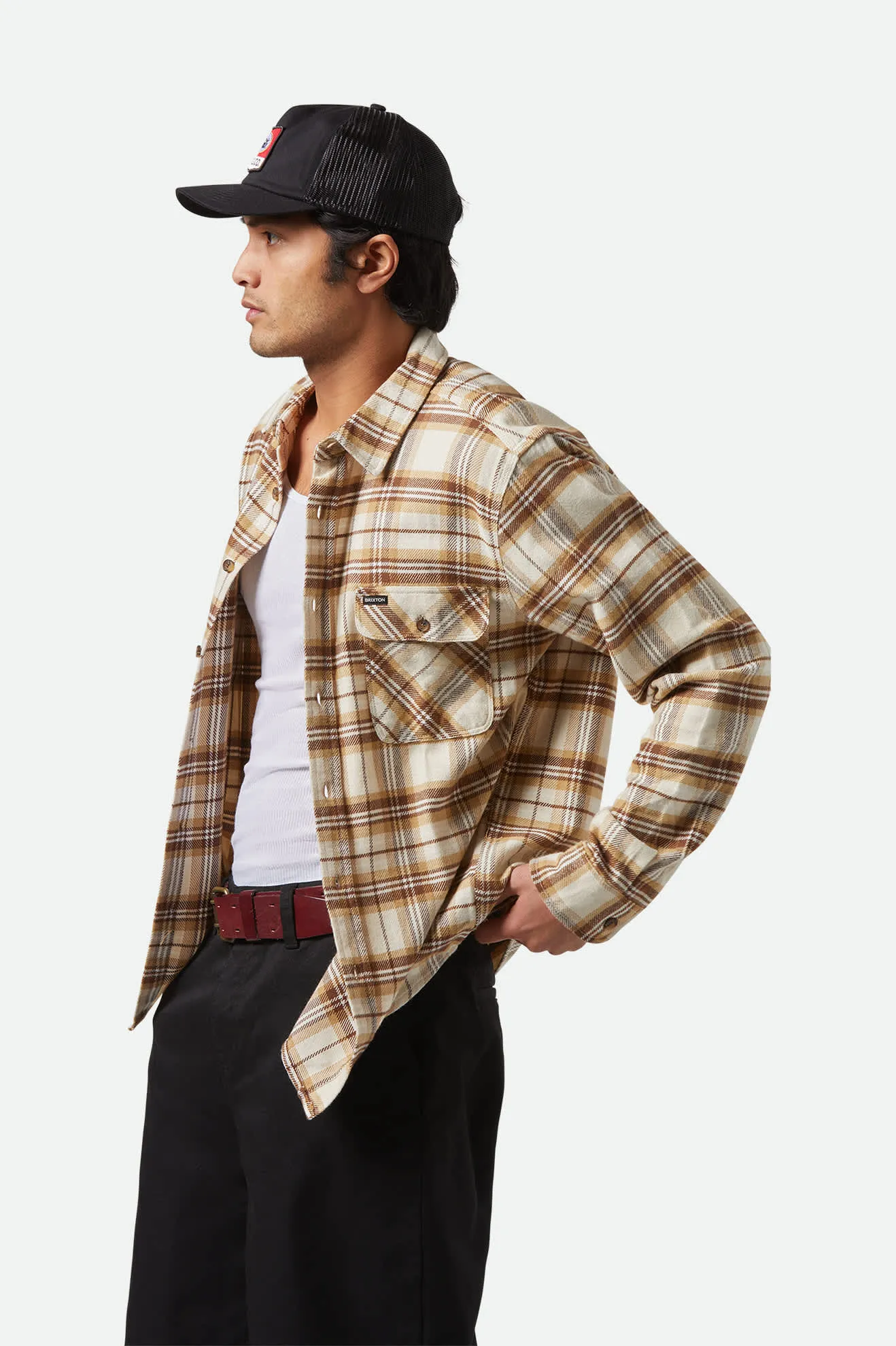 Bowery L/S Flannel - Whitecap/Sand/Pinecone Brown sold by Brixton product image thumbnail 3
