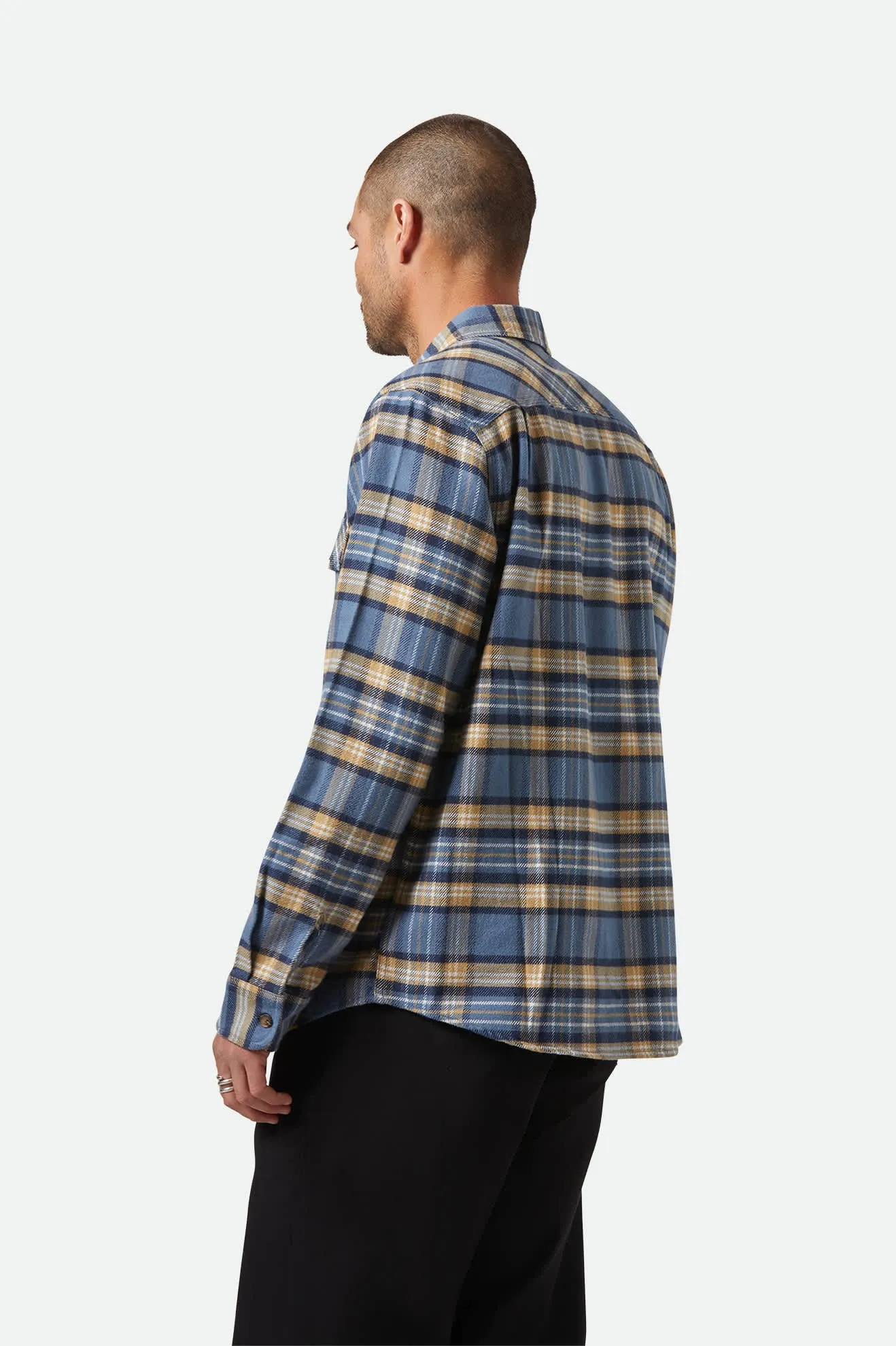 Bowery L/S Flannel - Azure Blue/Washed Navy/Sand sold by Brixton product image thumbnail 4