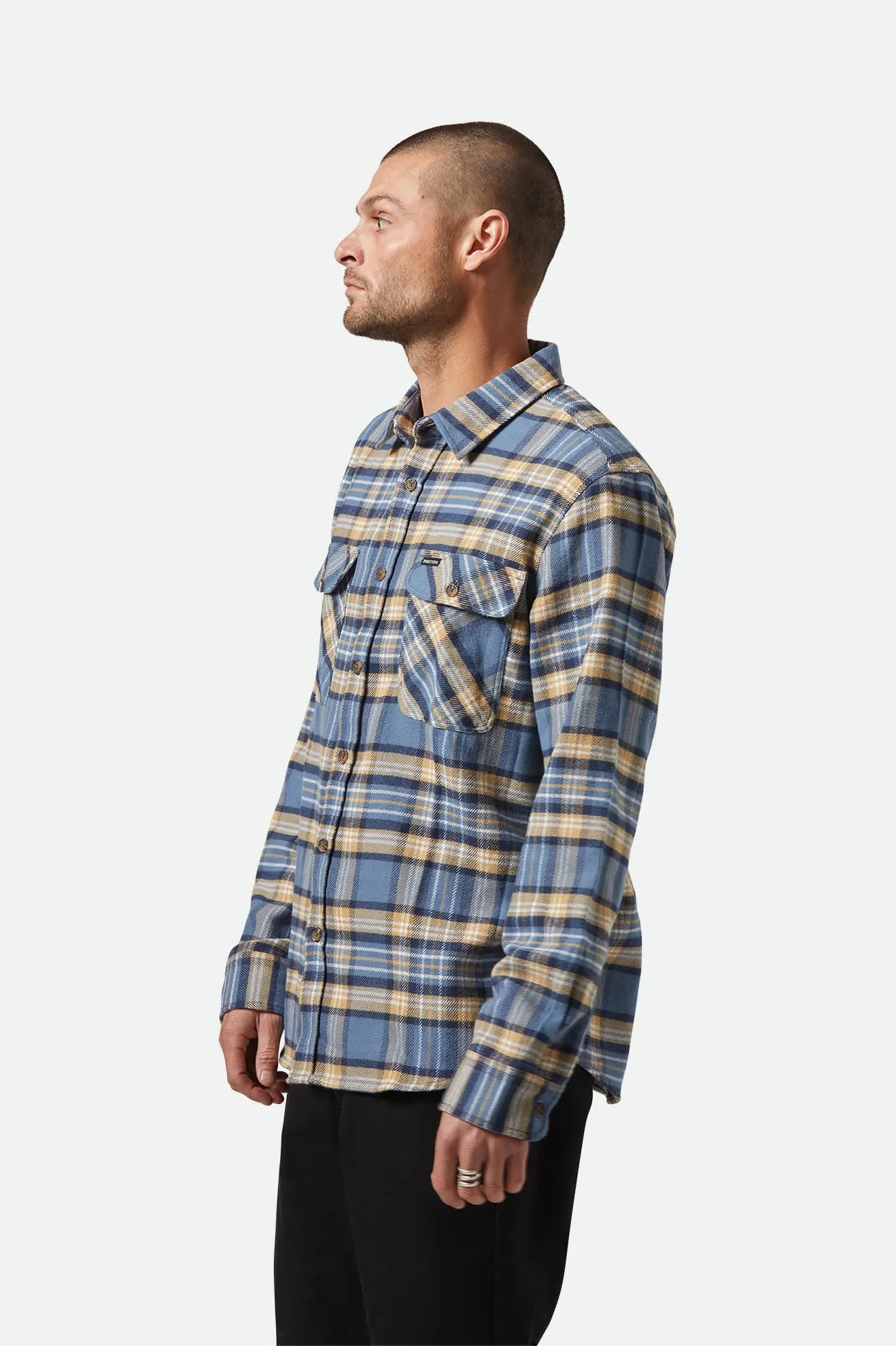 Bowery L/S Flannel - Azure Blue/Washed Navy/Sand sold by Brixton product image thumbnail 3
