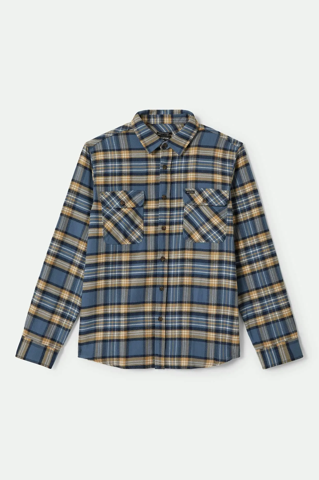 Bowery L/S Flannel - Azure Blue/Washed Navy/Sand sold by Brixton