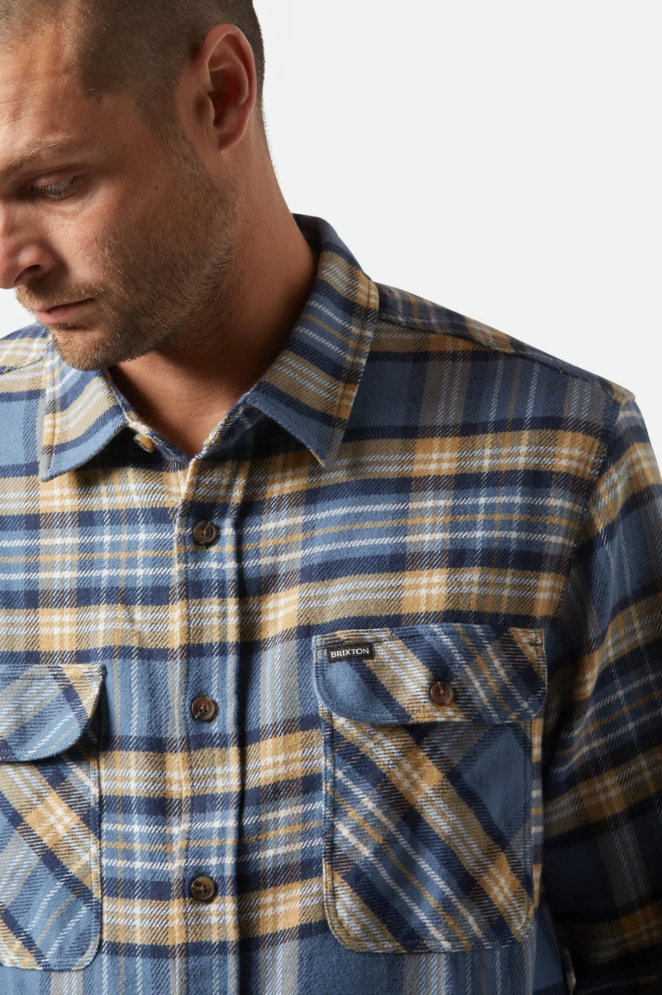 Bowery L/S Flannel - Azure Blue/Washed Navy/Sand sold by Brixton product image thumbnail 5