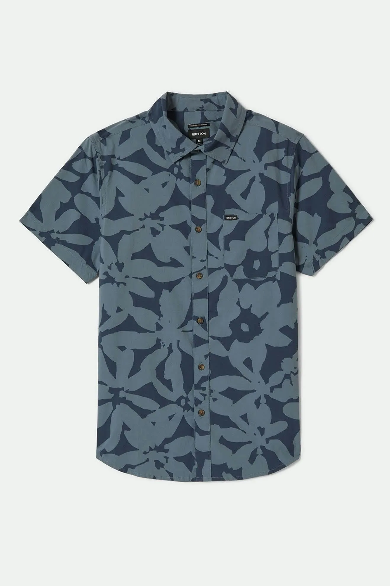 Charter Print S/S Shirt - Washed Navy/Azure Blue Floral sold by Brixton