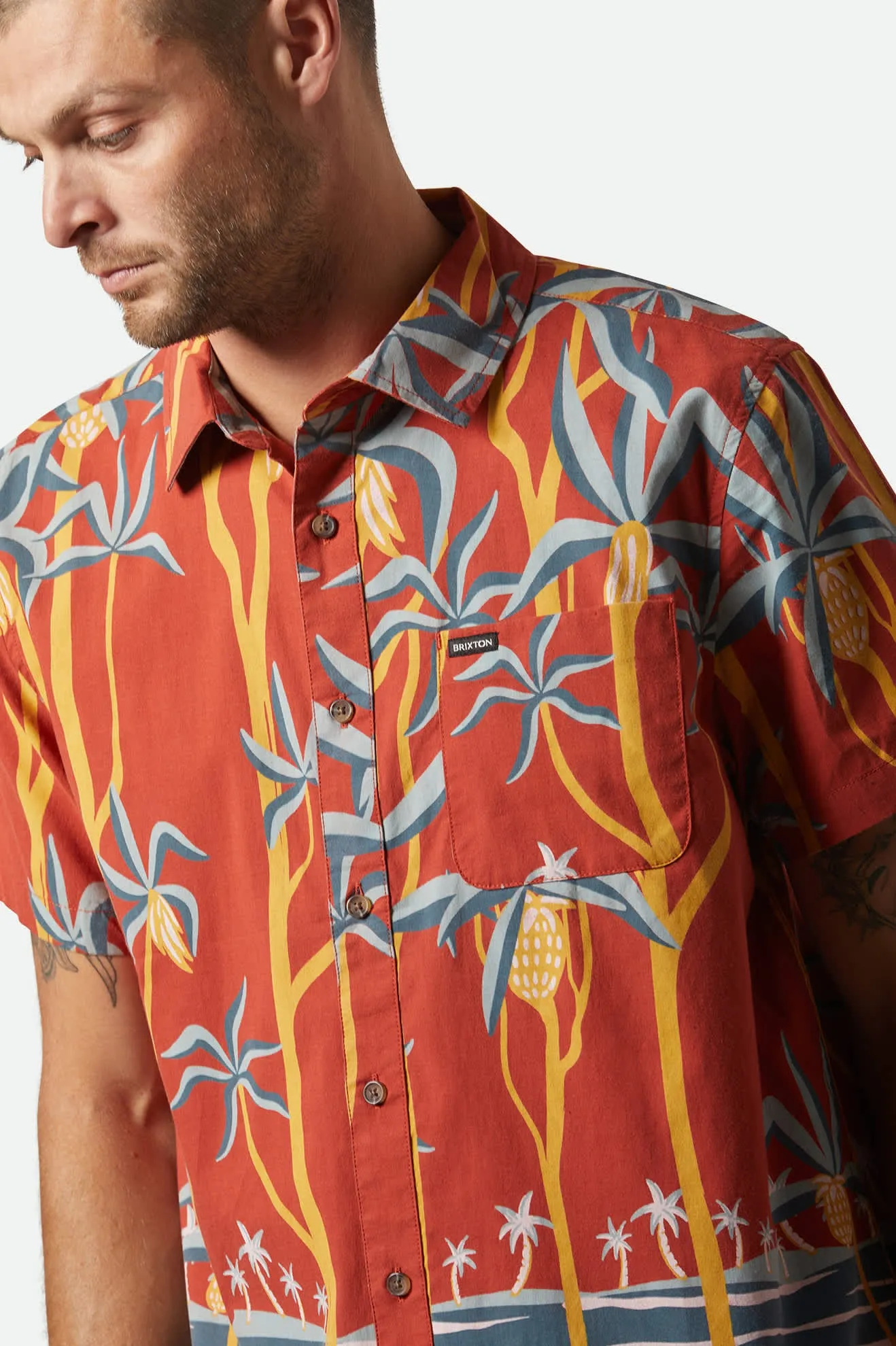 Charter Print S/S Shirt - Dark Red Scenic Trip sold by Brixton product image thumbnail 5
