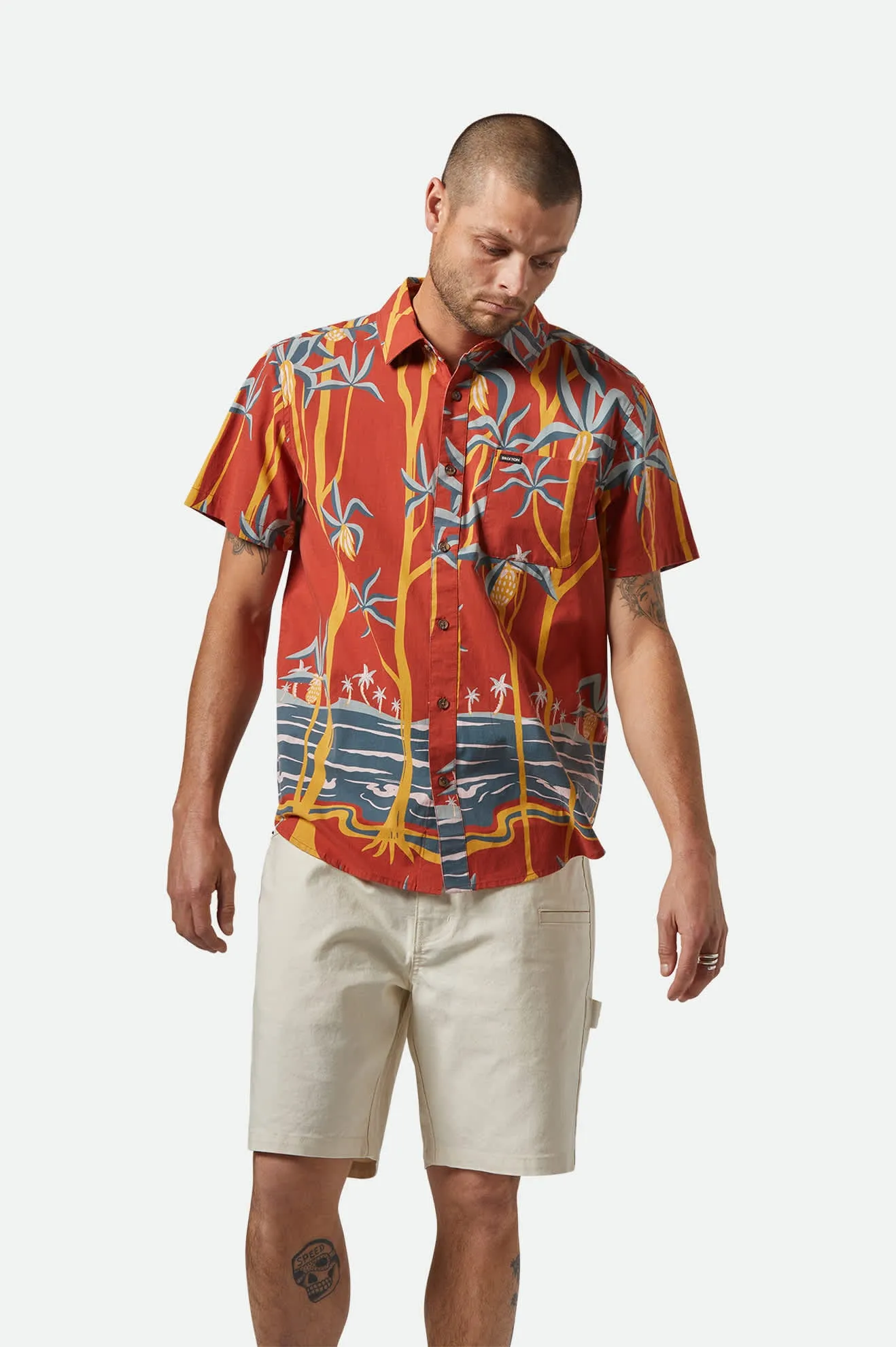 Charter Print S/S Shirt - Dark Red Scenic Trip sold by Brixton product image thumbnail 2