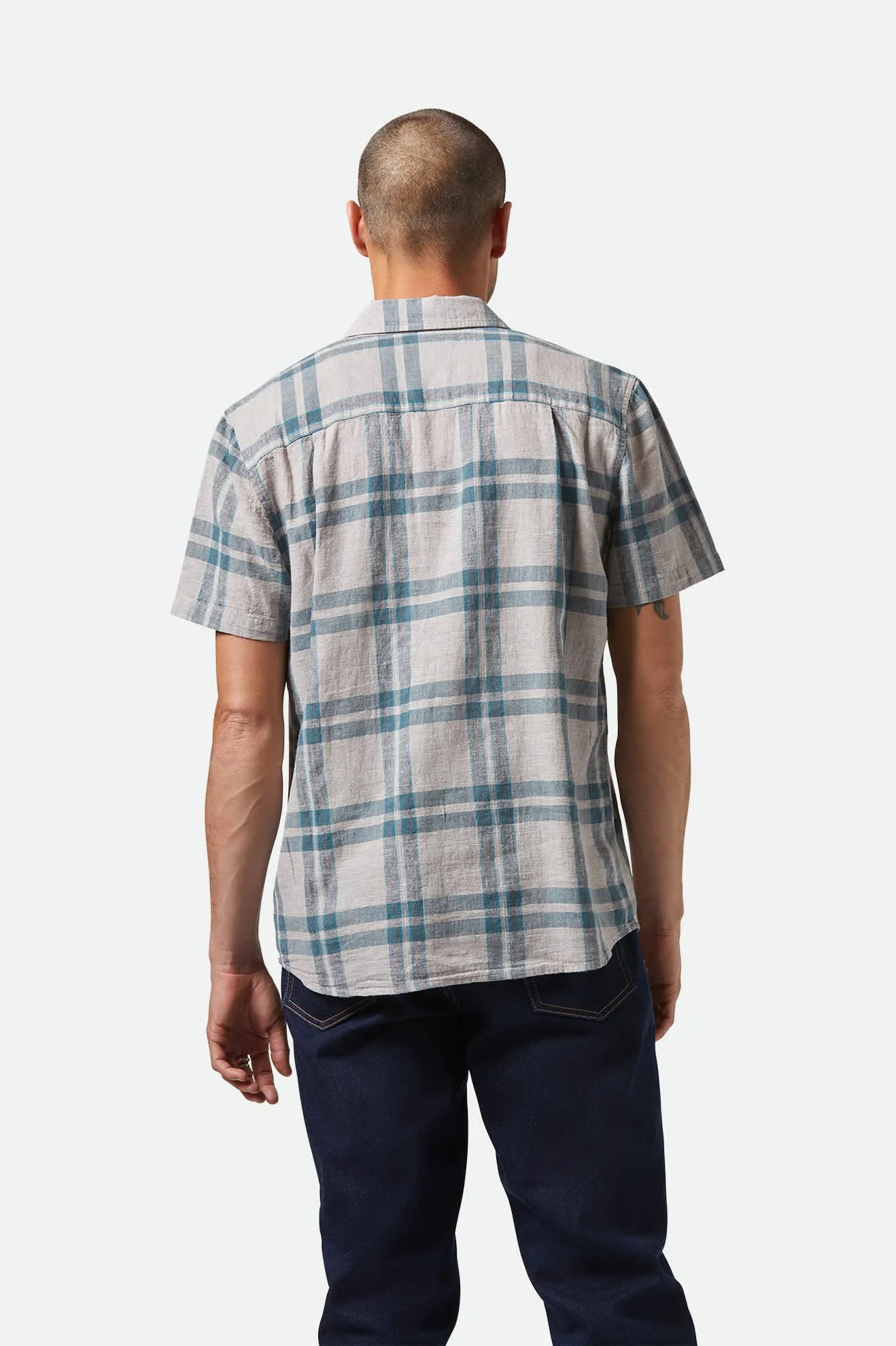 Charter Linen Blend S/S Shirt - Beige/Azure Blue Plaid sold by Brixton product image thumbnail 3