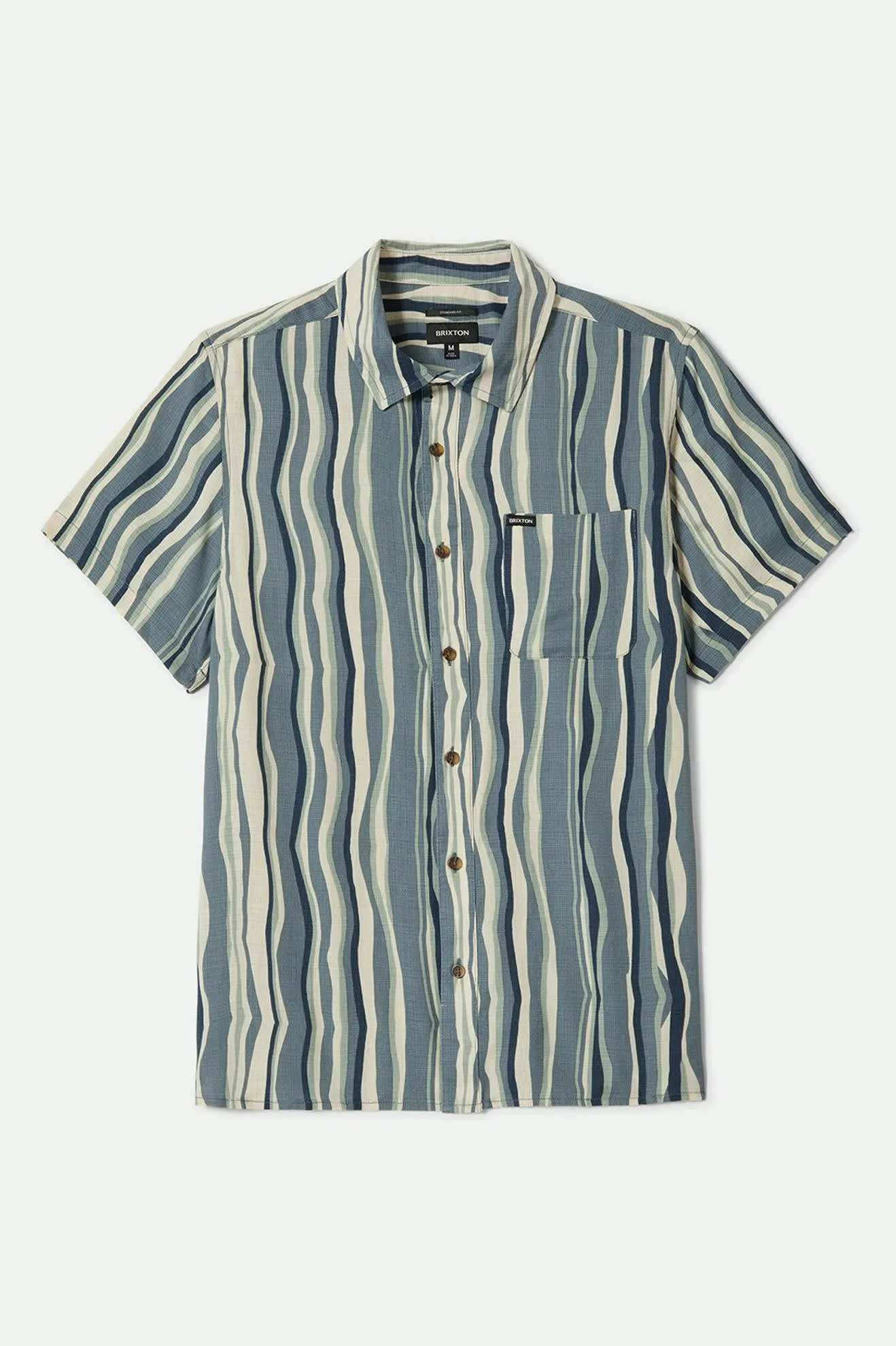 CRU Slub Relaxed S/S Shirt - Basalt Blue/Painterly Stripe sold by Brixton