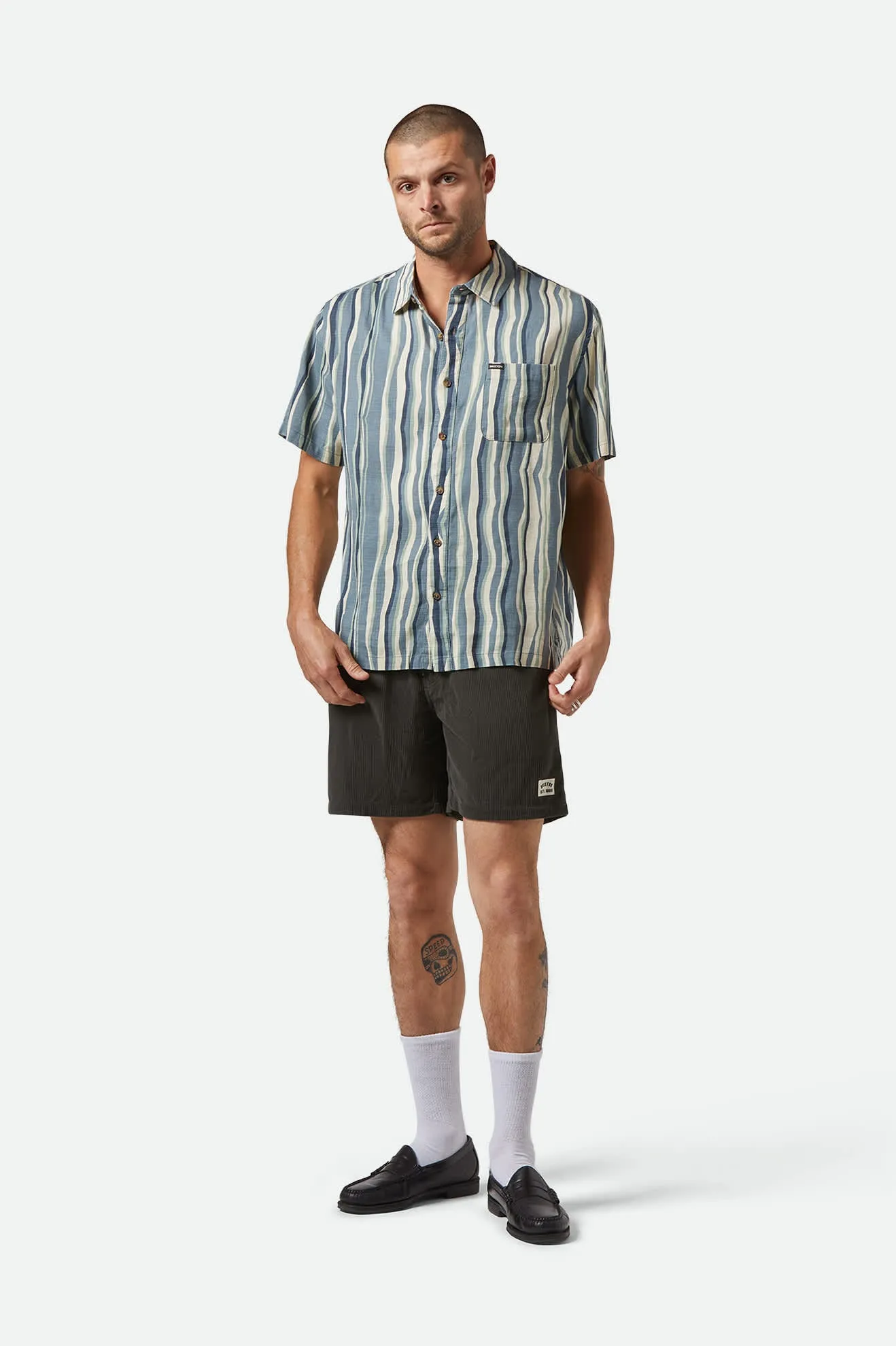 CRU Slub Relaxed S/S Shirt - Basalt Blue/Painterly Stripe sold by Brixton product image thumbnail 2