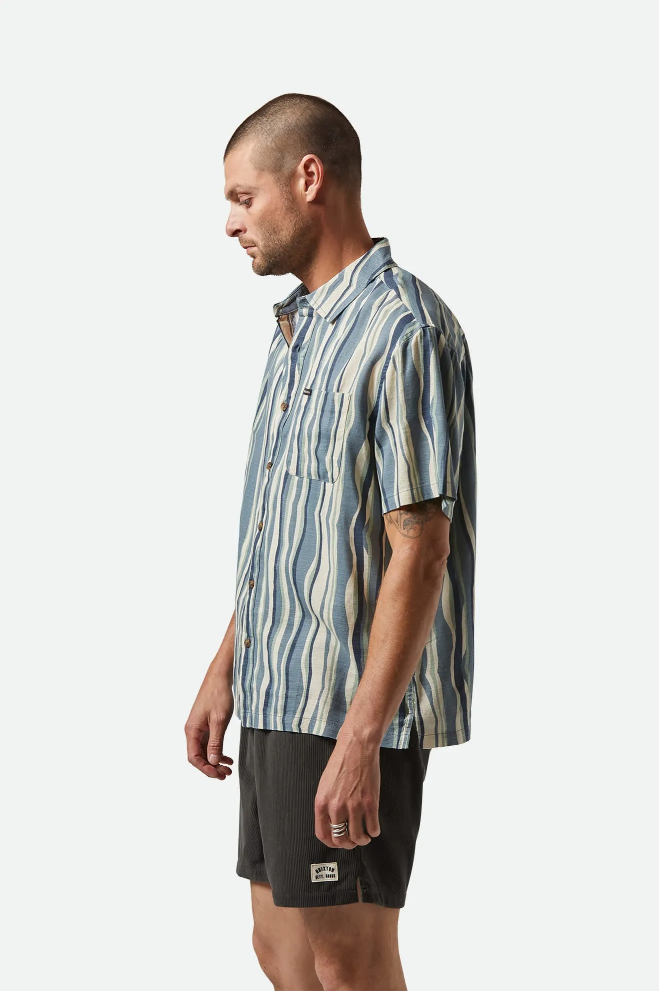 CRU Slub Relaxed S/S Shirt - Basalt Blue/Painterly Stripe sold by Brixton product image thumbnail 3