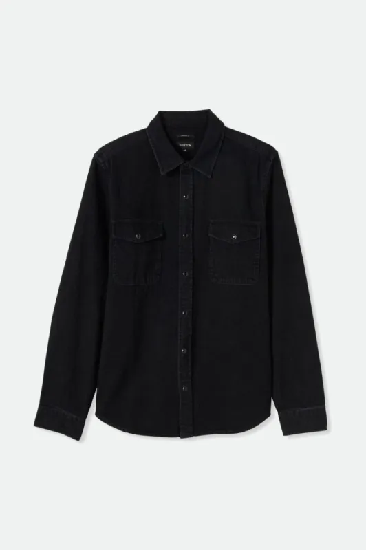 Wayne Stretch L/S Woven Shirt - Washed Black sold by Brixton