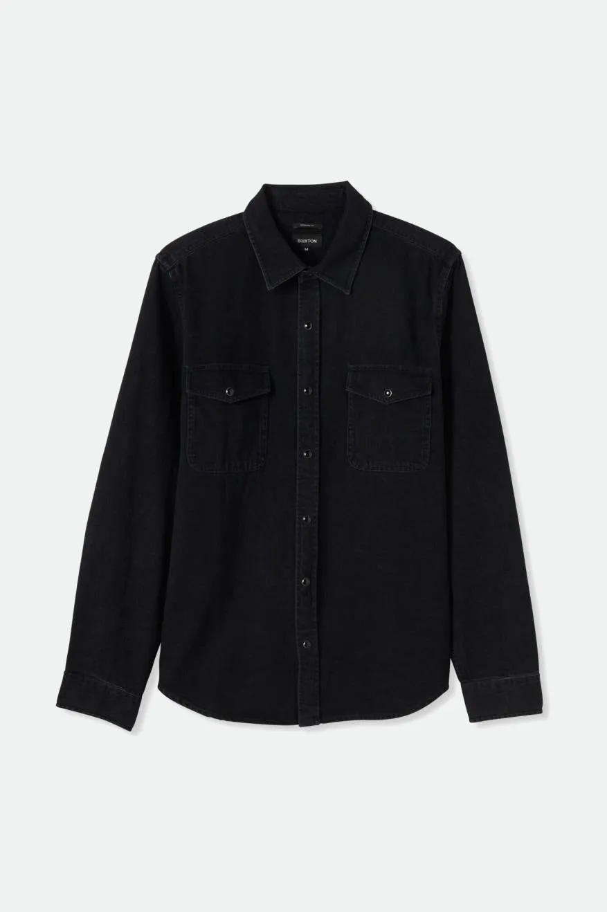 Wayne Stretch L/S Woven Shirt - Washed Black sold by Brixton