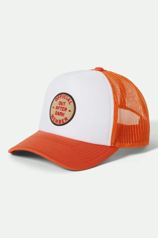 Out After Dark Netplus Trucker Hat - Tangerine/Off White sold by Brixton