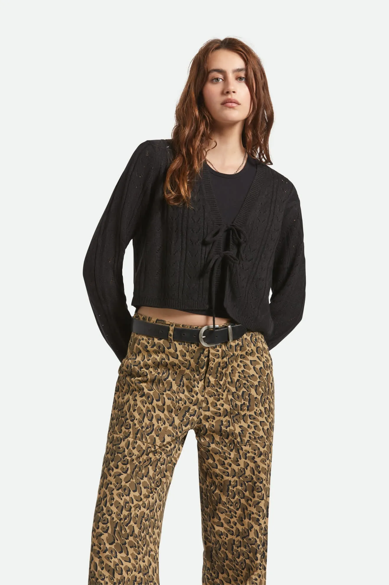 Cropped Pointelle Tie Cardigan - Black sold by Brixton