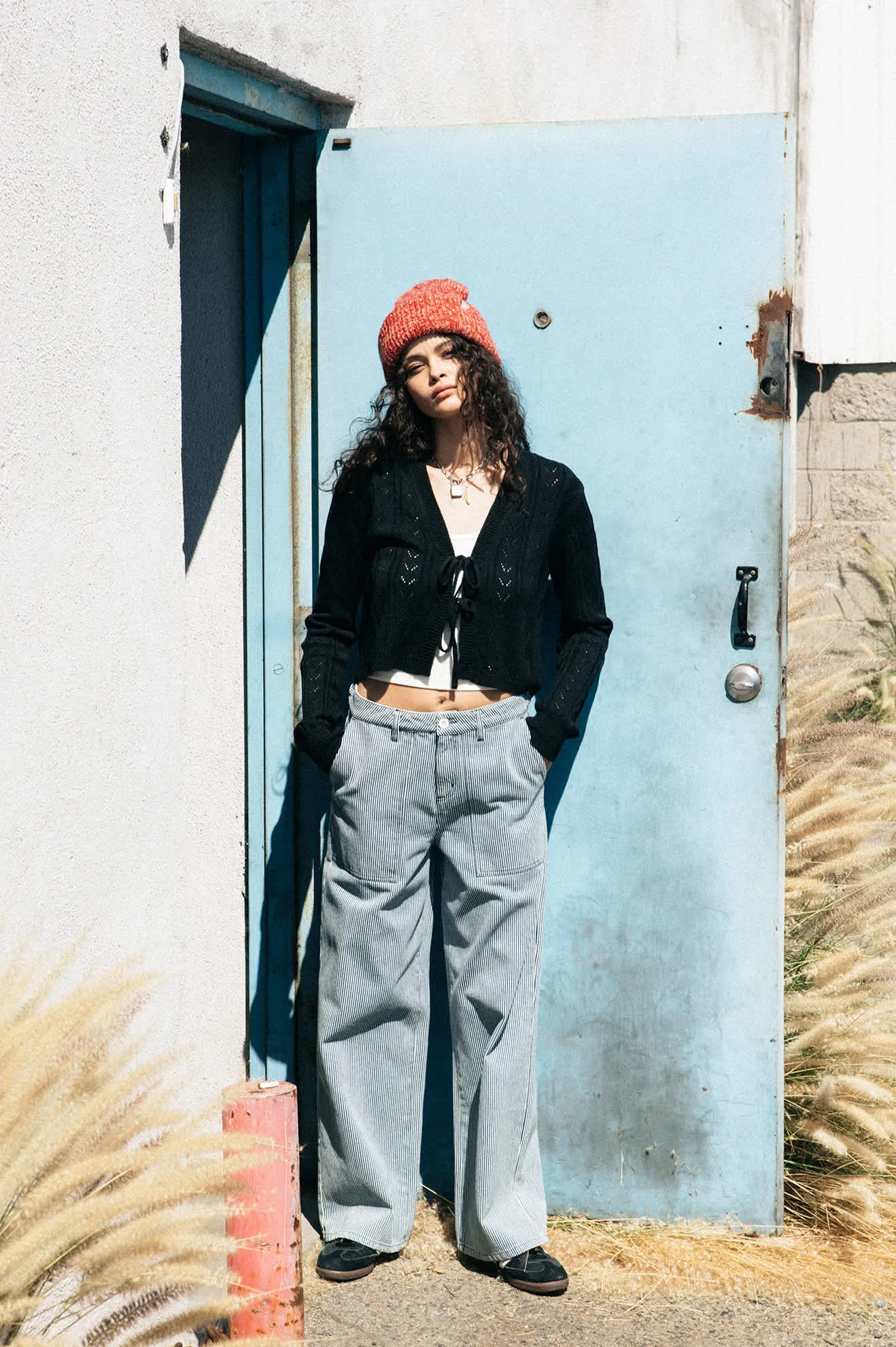 Cropped Pointelle Tie Cardigan - Black sold by Brixton product image thumbnail 5