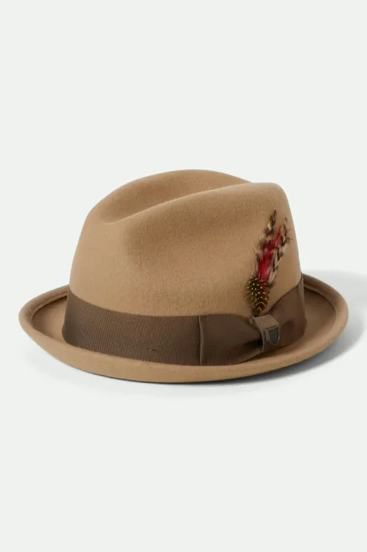 Gain Fedora - Sand/Antique Brass sold by Brixton
