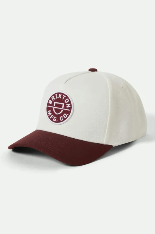 Crest Netplus Snapback - Port/Off White sold by Brixton