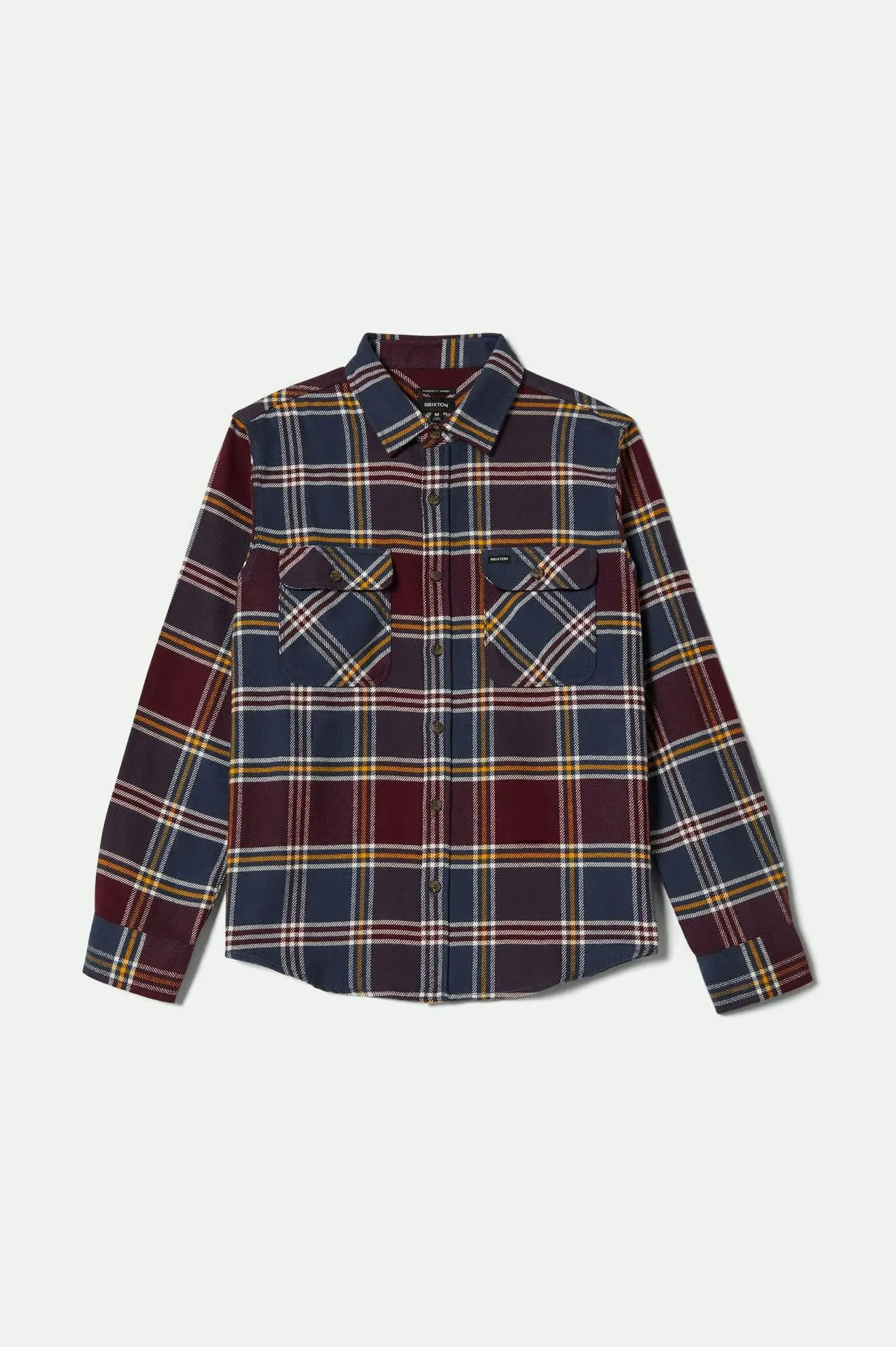 Bowery L/S Flannel - Mood Indigo/Port/Saffron sold by Brixton