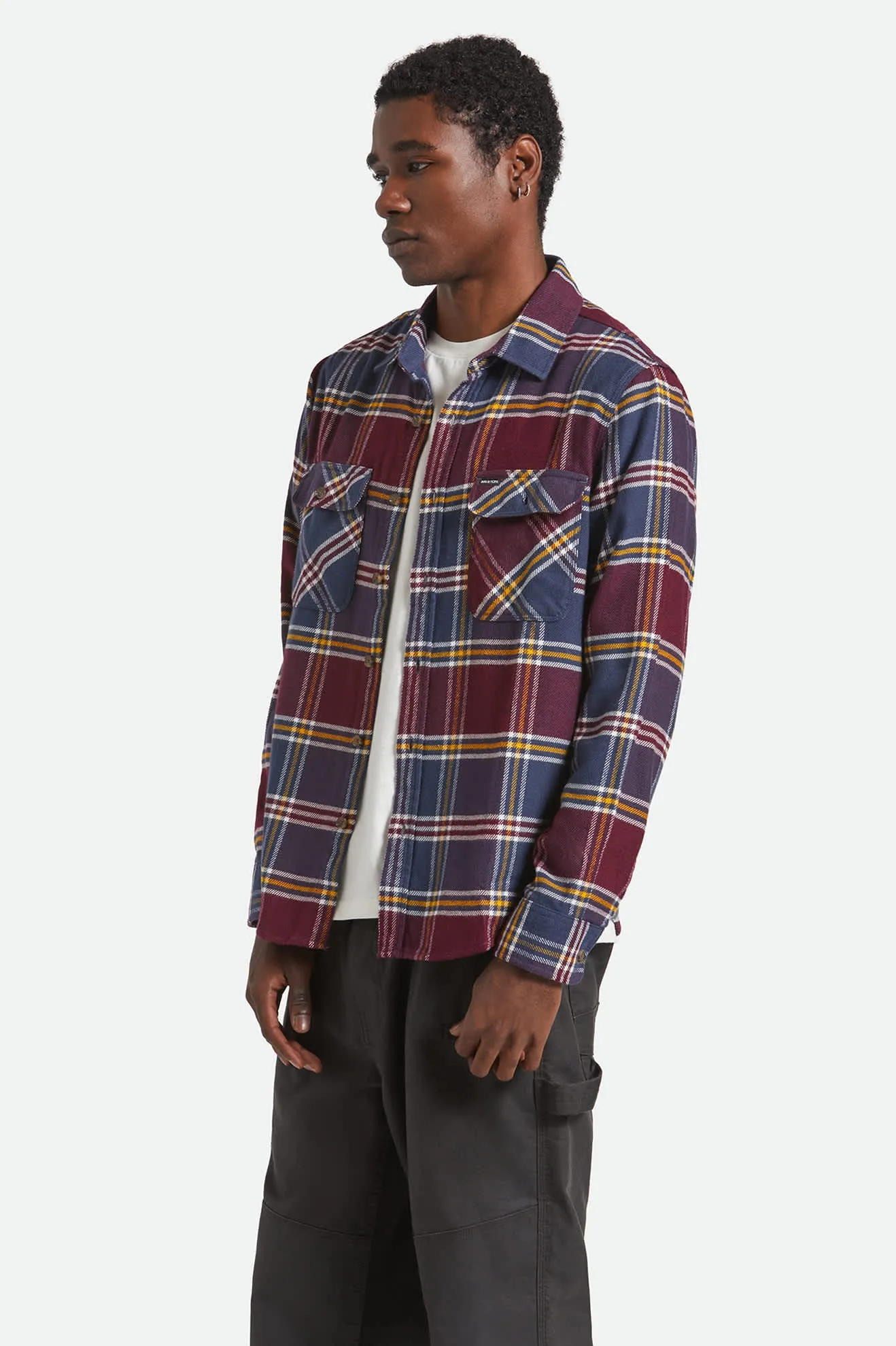 Bowery L/S Flannel - Mood Indigo/Port/Saffron sold by Brixton product image thumbnail 3