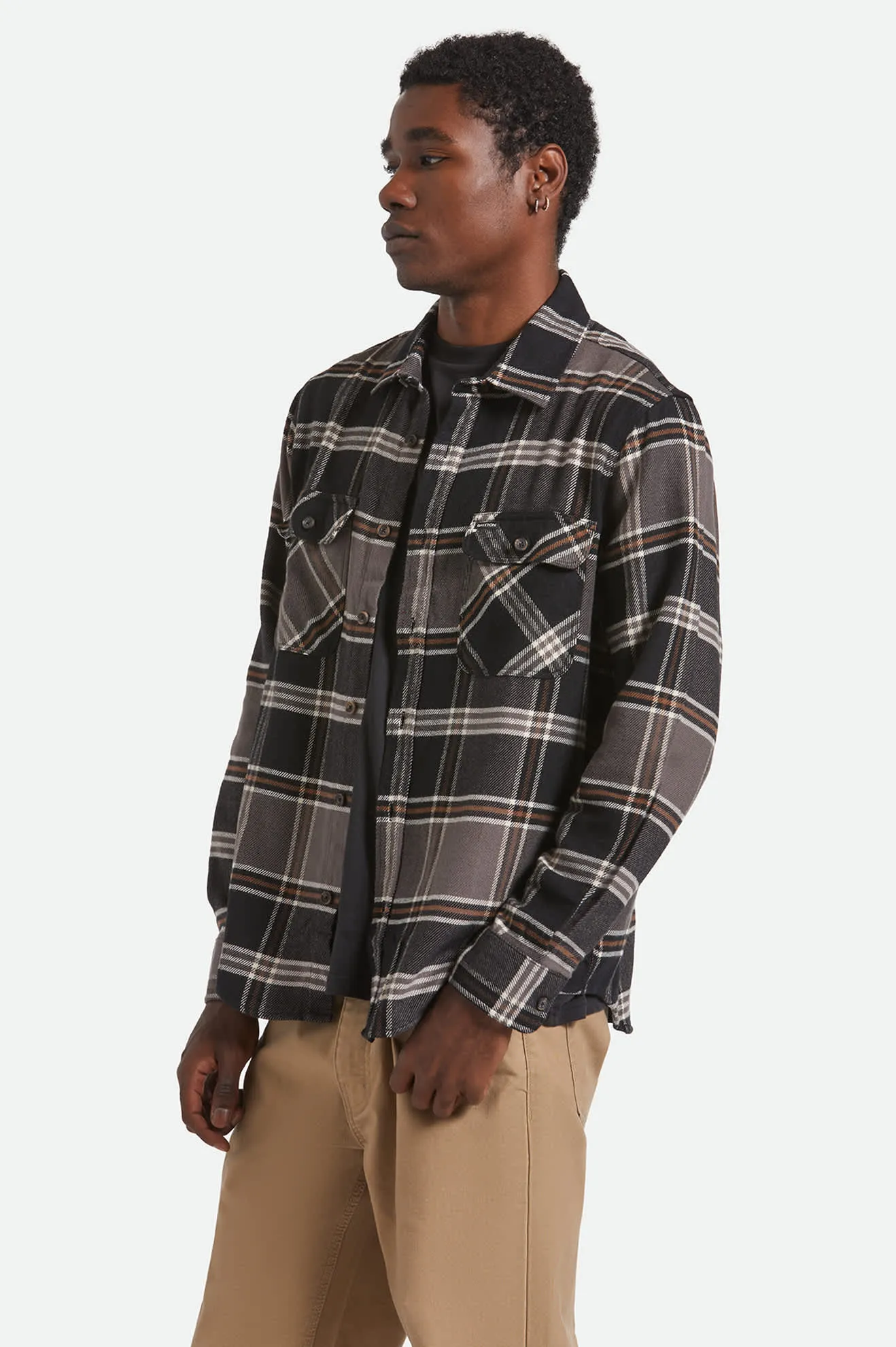 Bowery L/S Flannel - Black/Charcoal/Pinecone sold by Brixton product image thumbnail 3