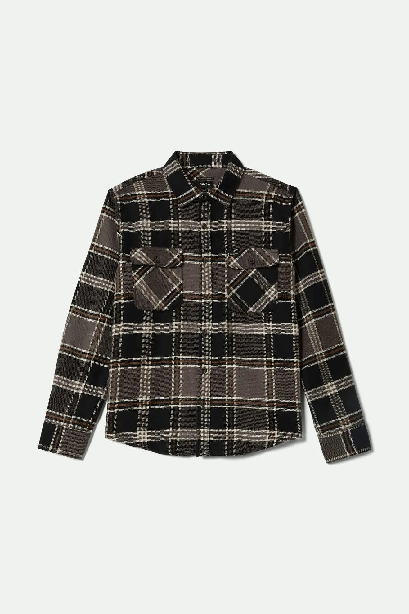 Bowery L/S Flannel - Black/Charcoal/Pinecone sold by Brixton