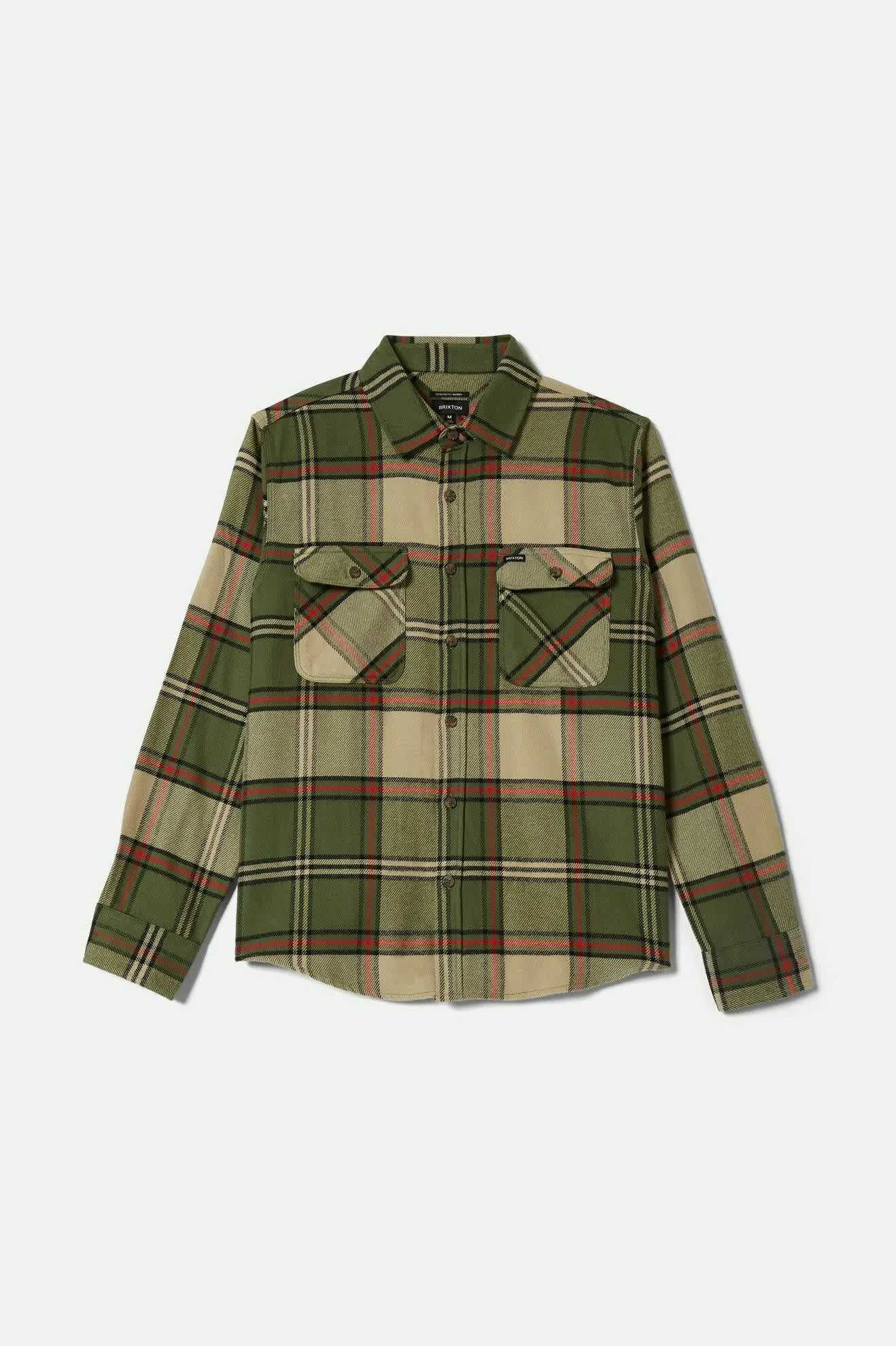Bowery L/S Flannel - Wild Green/Elm/Adrenaline Rush sold by Brixton