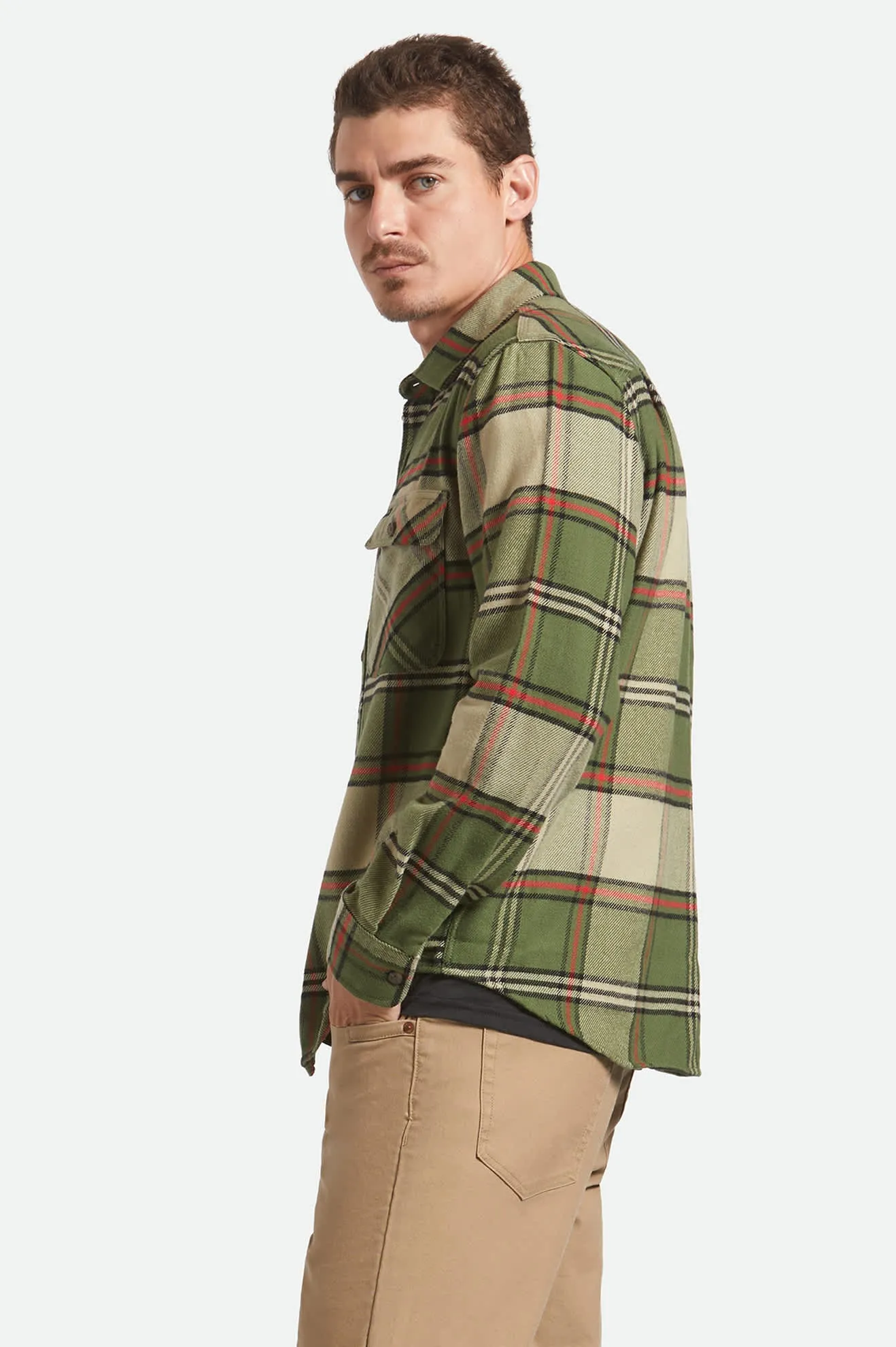 Bowery L/S Flannel - Wild Green/Elm/Adrenaline Rush sold by Brixton product image thumbnail 3