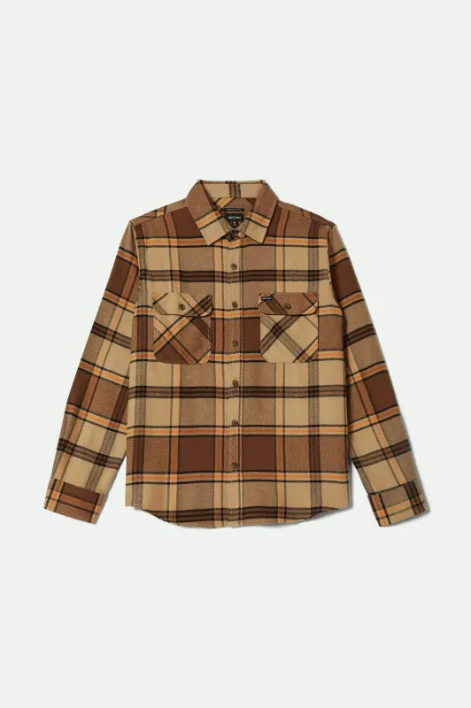 Bowery L/S Flannel - Sand/Pinecone/Solar Orange sold by Brixton