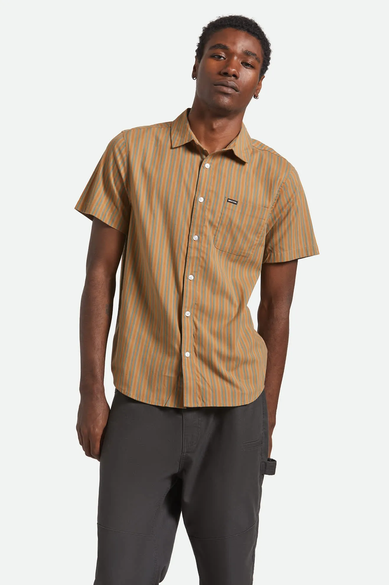 Charter Stripe S/S Shirt - Rustic Caramel/Night Sage sold by Brixton product image thumbnail 2