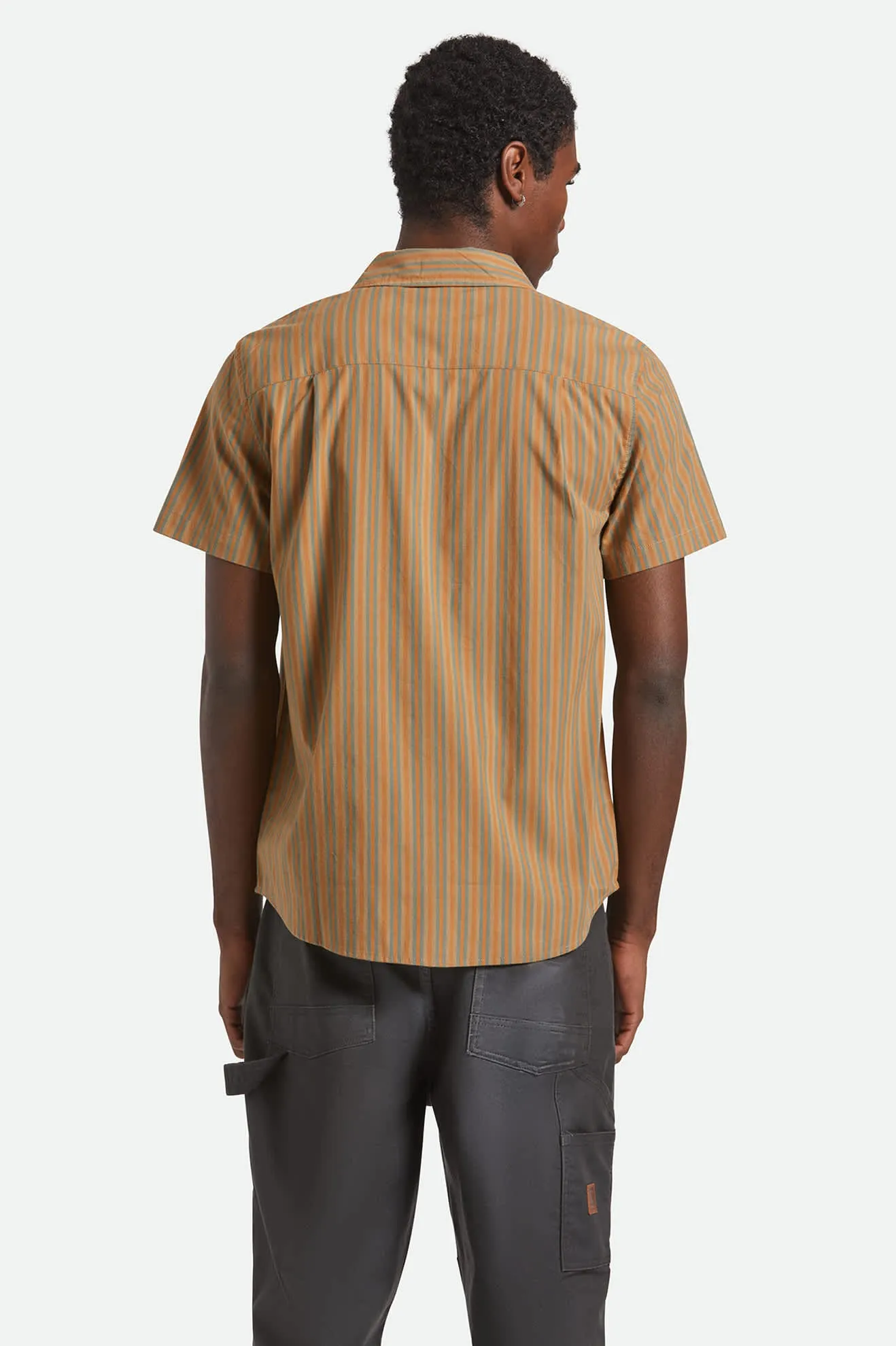 Charter Stripe S/S Shirt - Rustic Caramel/Night Sage sold by Brixton product image thumbnail 4
