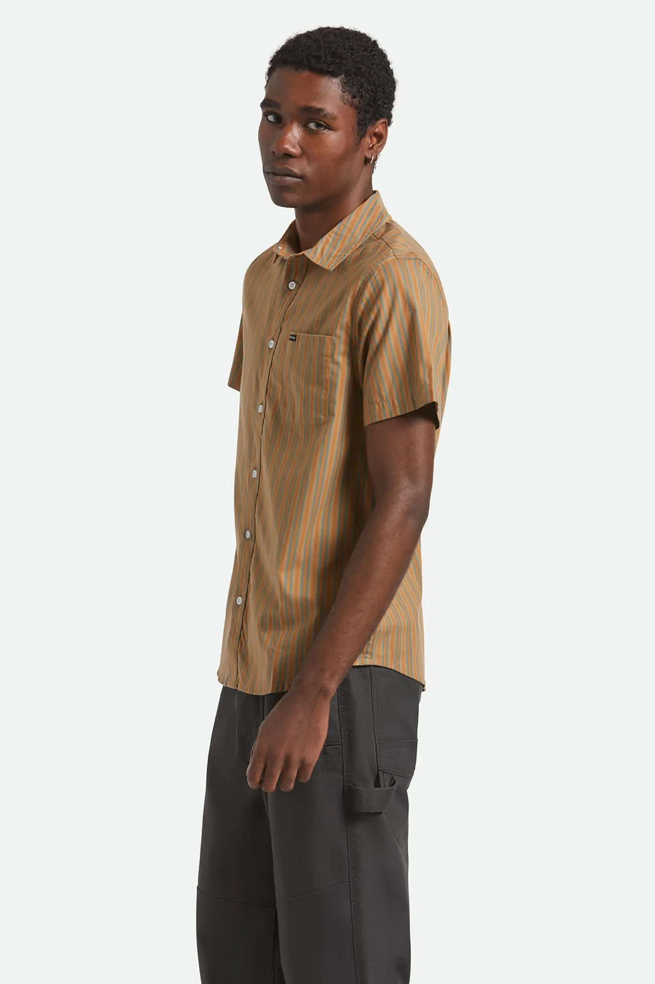 Charter Stripe S/S Shirt - Rustic Caramel/Night Sage sold by Brixton product image thumbnail 3