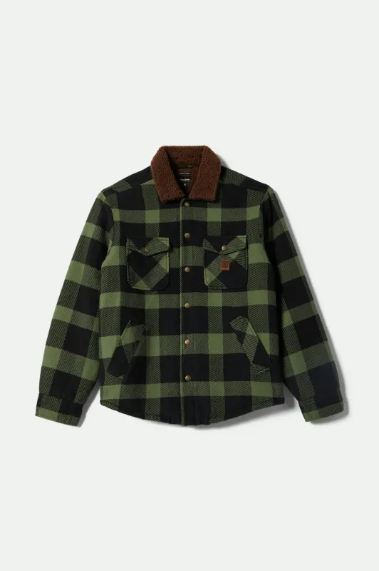 Durham Sherpa Lined Jacket - Black/Wild Green Flannel sold by Brixton