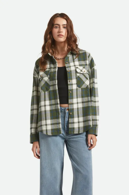 Bowery Vintage L/S Overshirt - Green/Blue sold by Brixton