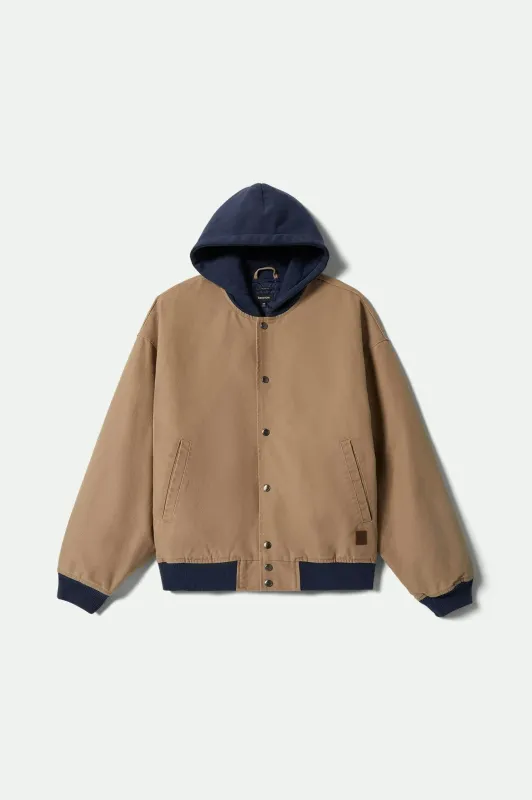 Canvas Hooded Bomber Jacket - Khaki/Mood Indigo sold by Brixton