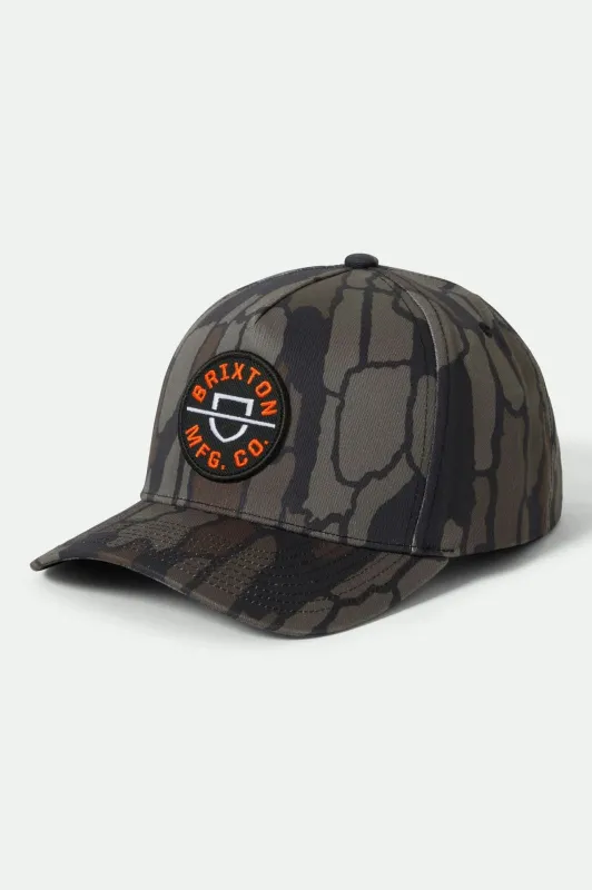 Crest Netplus Snapback - Bark Camo sold by Brixton
