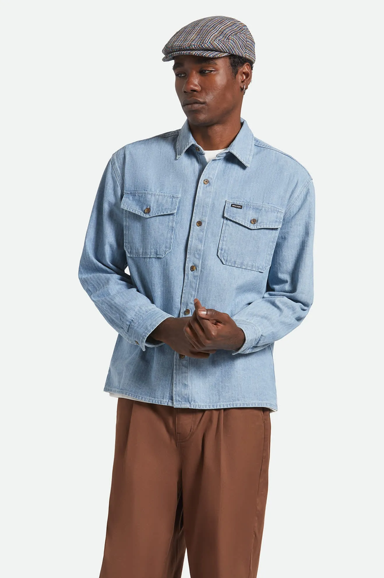 Herringbone Relaxed L/S Overshirt - Light Wash Denim Herringbone sold by Brixton product image thumbnail 2
