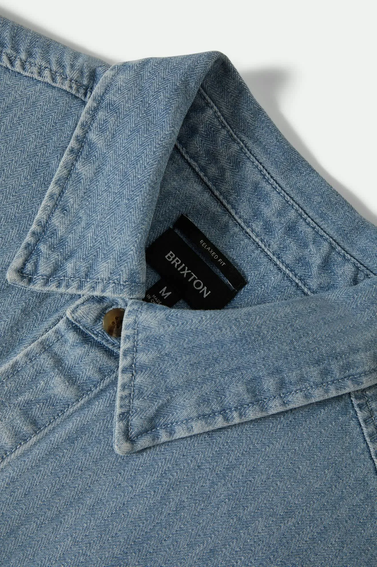 Herringbone Relaxed L/S Overshirt - Light Wash Denim Herringbone sold by Brixton product image thumbnail 5
