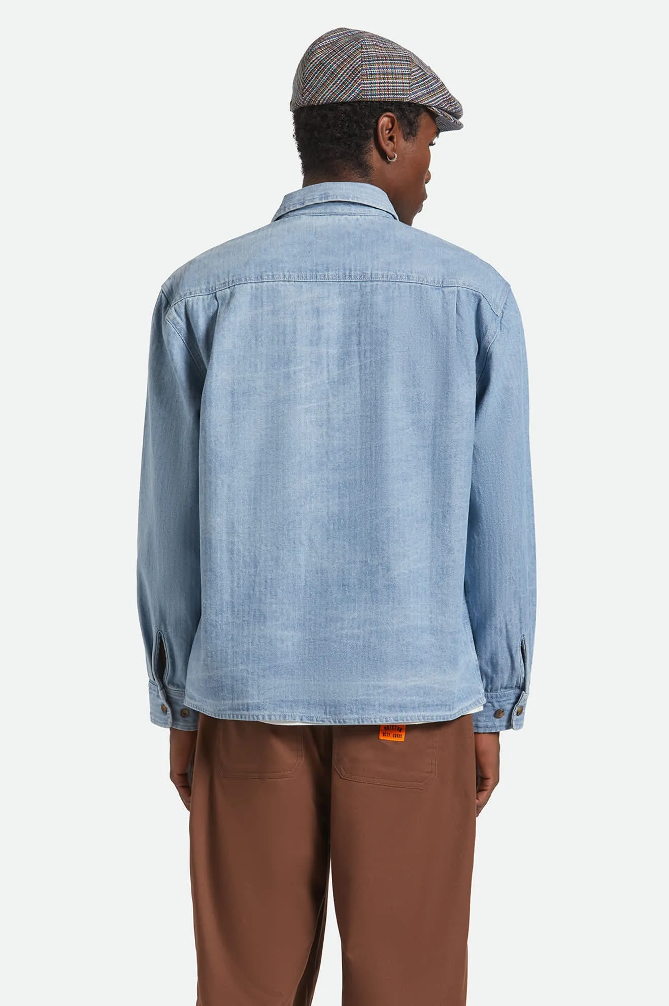 Herringbone Relaxed L/S Overshirt - Light Wash Denim Herringbone sold by Brixton product image thumbnail 4