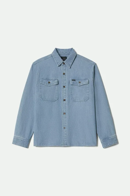Herringbone Relaxed L/S Overshirt - Light Wash Denim Herringbone sold by Brixton