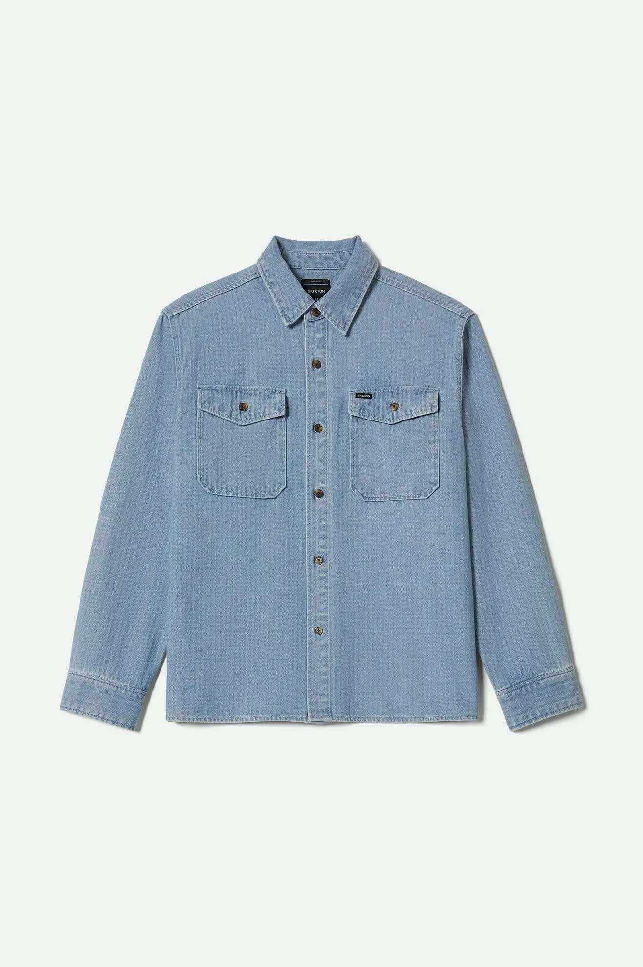 Herringbone Relaxed L/S Overshirt - Light Wash Denim Herringbone sold by Brixton