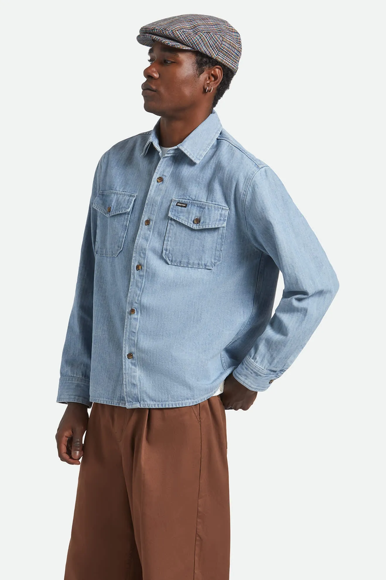 Herringbone Relaxed L/S Overshirt - Light Wash Denim Herringbone sold by Brixton product image thumbnail 3