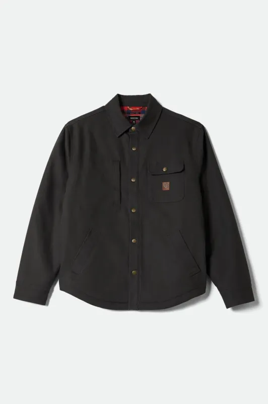 Builders Stretch Flannel Lined Jacket - Washed Black/Red sold by Brixton