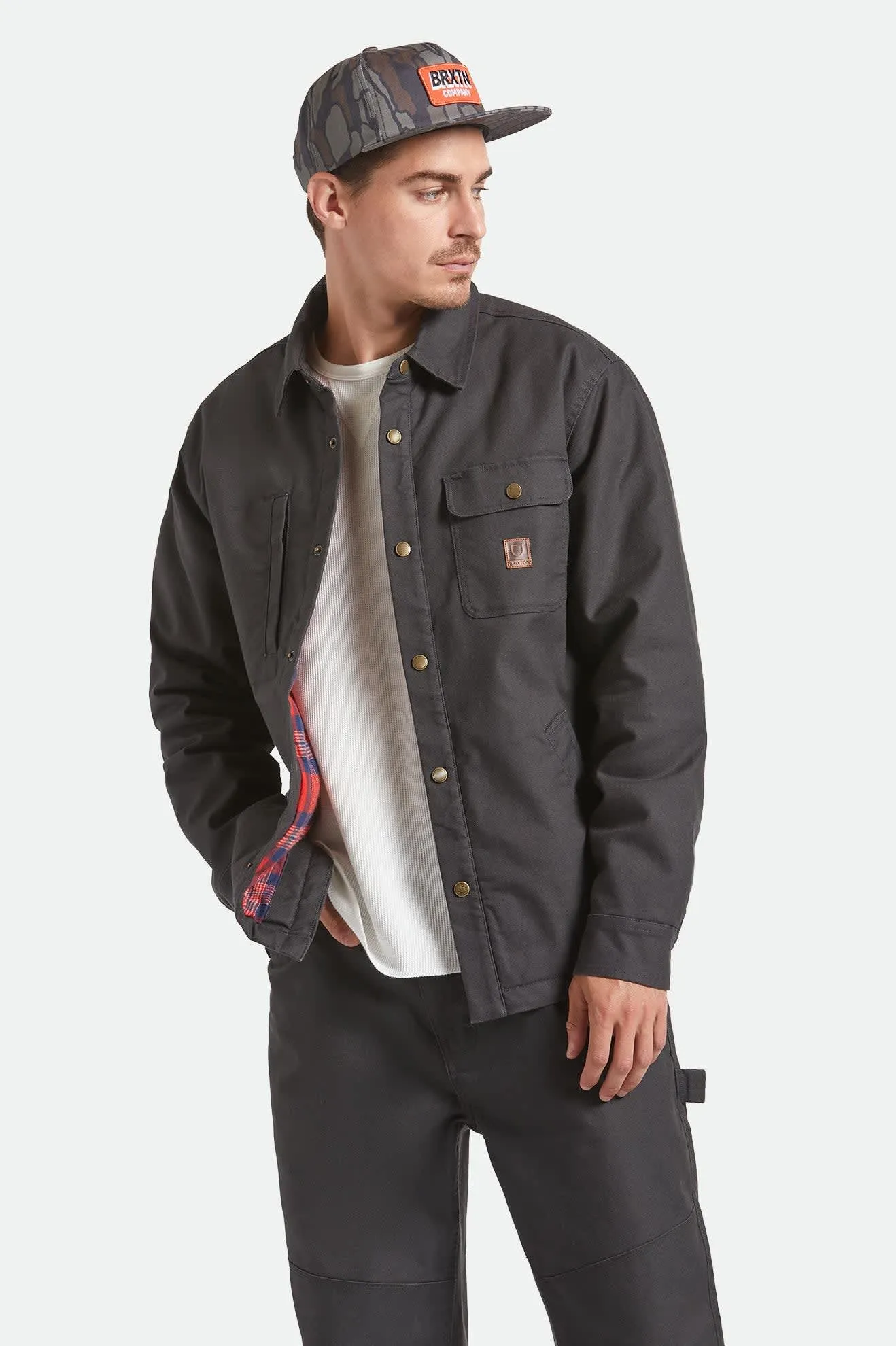 Builders Stretch Flannel Lined Jacket - Washed Black/Red sold by Brixton product image thumbnail 2
