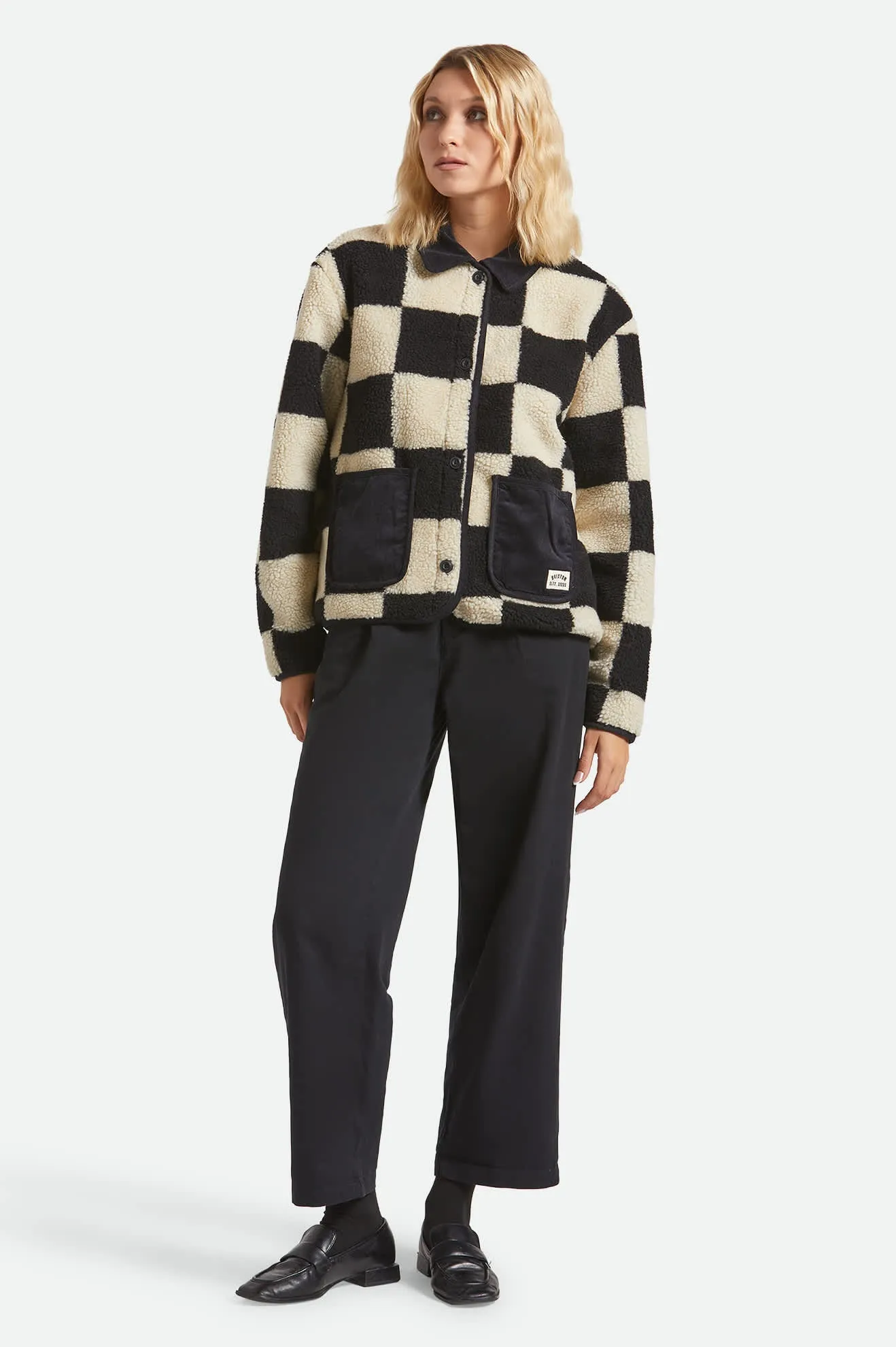 Delilah Sherpa Jacket - Black/Natural Finish Line Checker sold by Brixton product image thumbnail 5