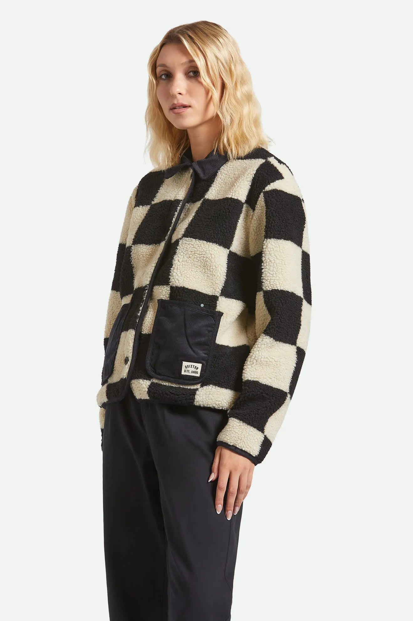 Delilah Sherpa Jacket - Black/Natural Finish Line Checker sold by Brixton product image thumbnail 3