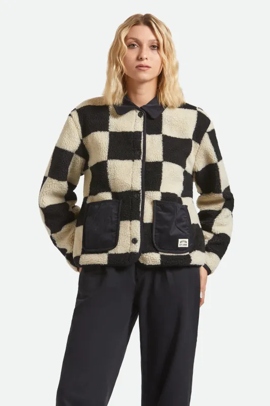 Delilah Sherpa Jacket - Black/Natural Finish Line Checker sold by Brixton