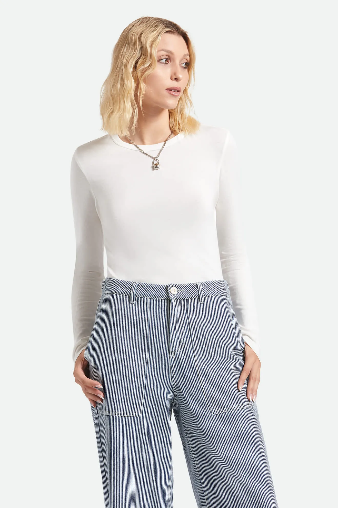 Carefree Organic Garment Dye Slim Long Sleeve T-Shirt - Off White sold by Brixton