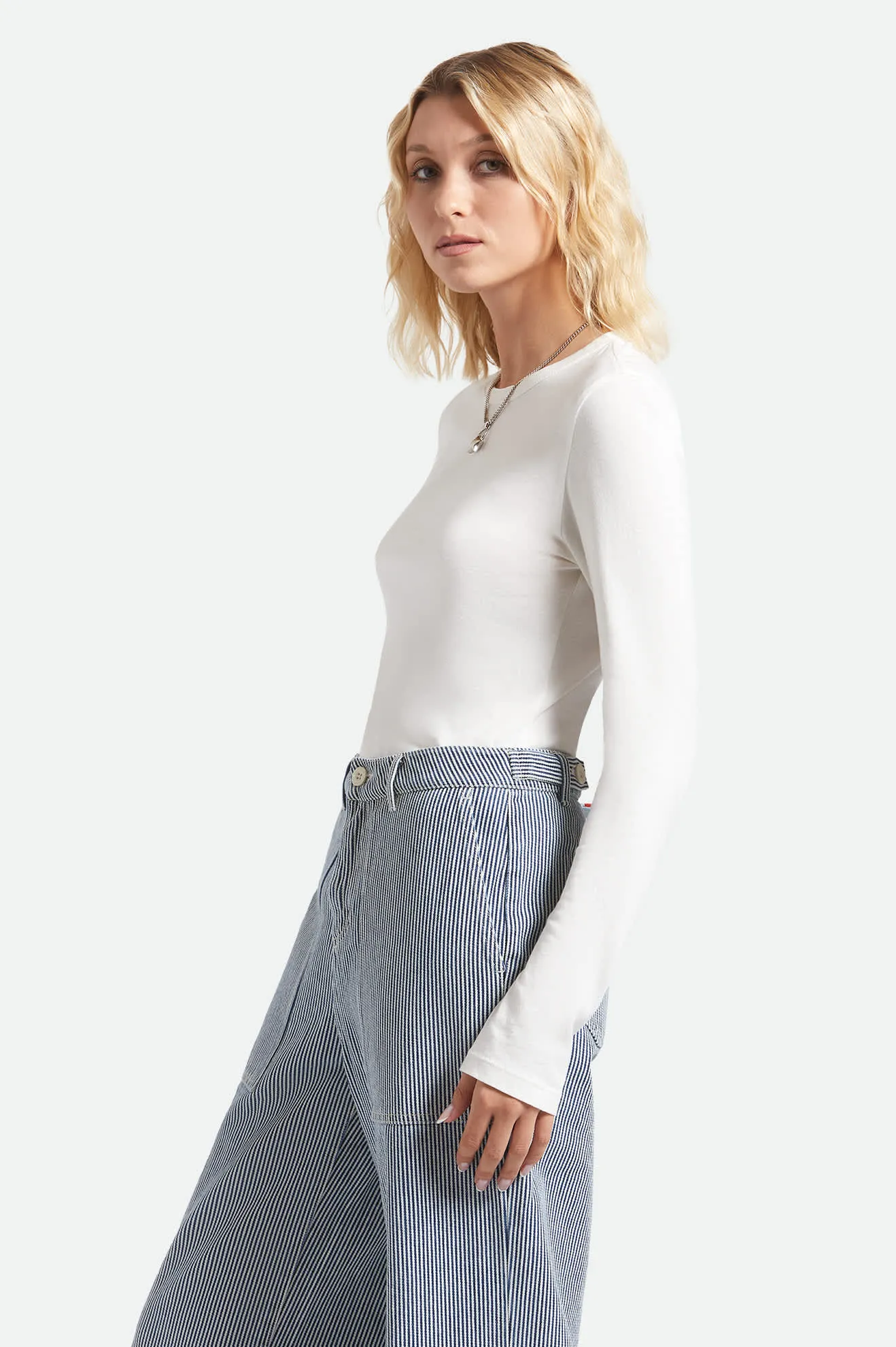 Carefree Organic Garment Dye Slim Long Sleeve T-Shirt - Off White sold by Brixton product image thumbnail 3