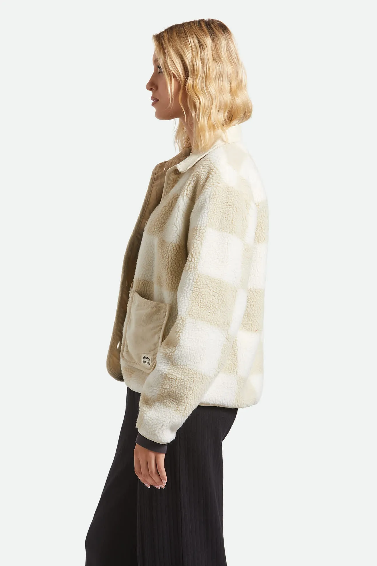 Delilah Sherpa Jacket - White/Natural Finish Line Checker sold by Brixton product image thumbnail 3