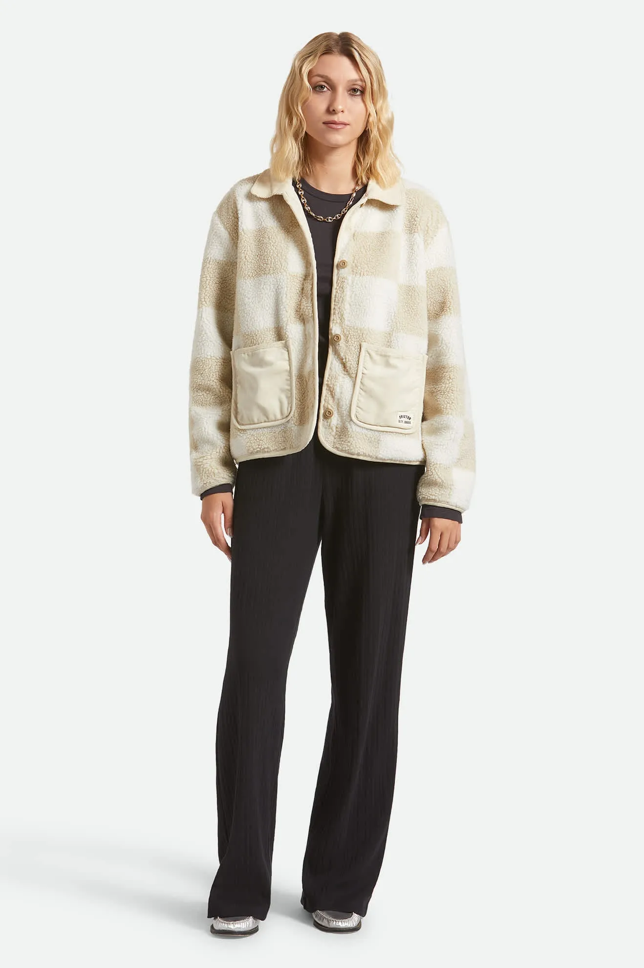 Delilah Sherpa Jacket - White/Natural Finish Line Checker sold by Brixton product image thumbnail 5