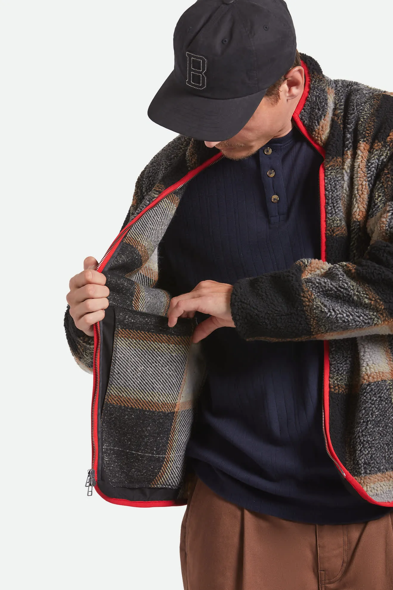 Buffalo Plaid Sherpa Full Zip - Black/Cream sold by Brixton product image thumbnail 5